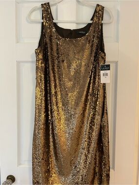 Lauren Ralph Lauren Gold Sequin Sleeveless Dress Size 14